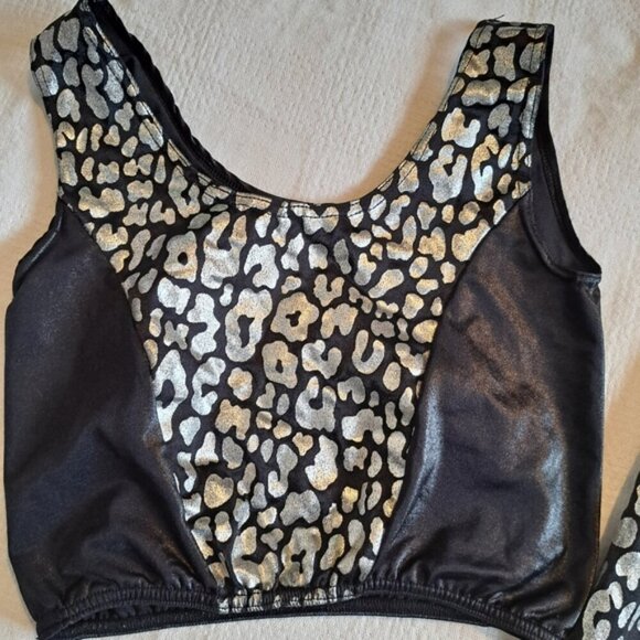 Cicci girls Large 2 piece dance top & leggings black with silver animal print - Picture 3 of 4